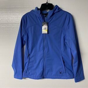 Spyder Jacket Women Blue Soft Shell Fleece Lined Full Zip Hooded EBB And FLOW